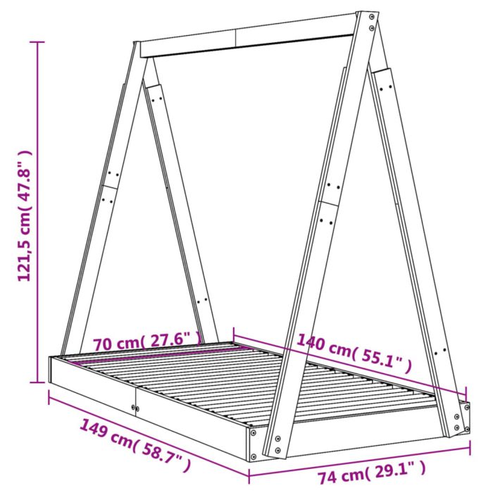 vidaXL Barnesengeramme svart 70×140 cm heltre furu