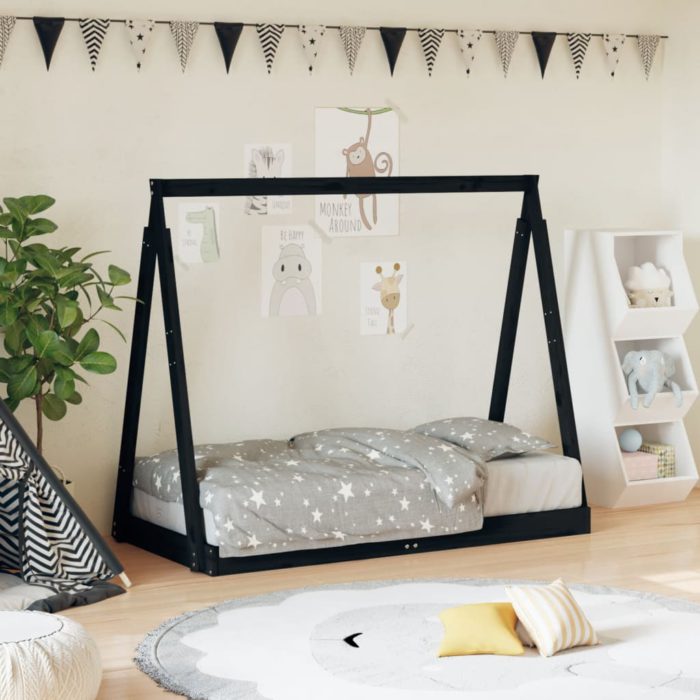 vidaXL Barnesengeramme svart 70×140 cm heltre furu