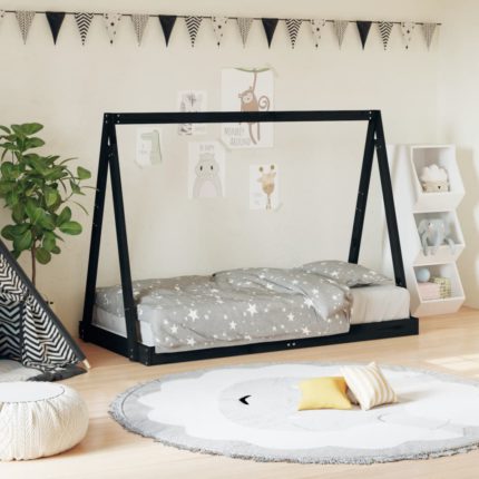 vidaXL Barnesengeramme svart 80×160 cm heltre furu