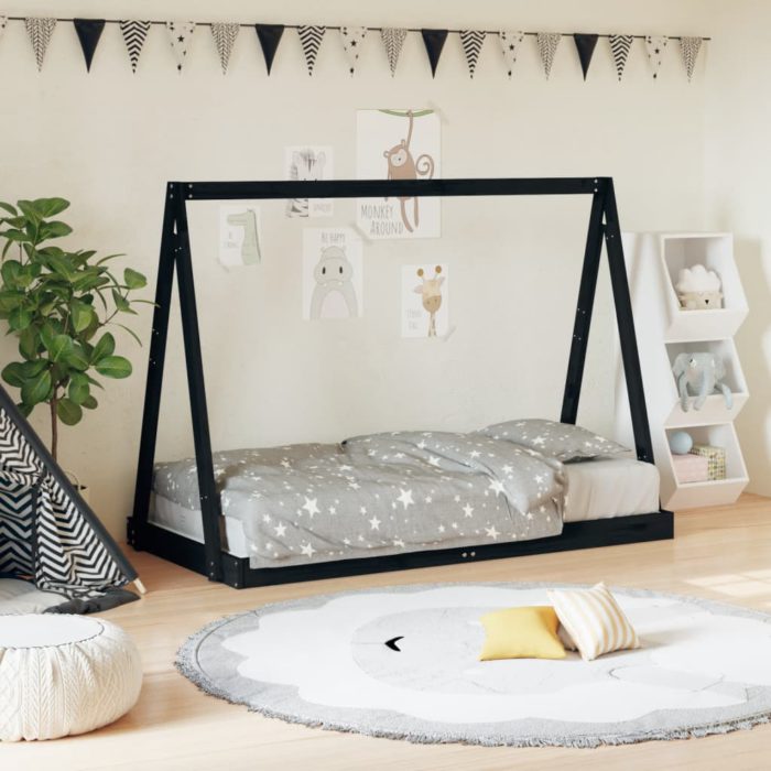 vidaXL Barnesengeramme svart 80×160 cm heltre furu