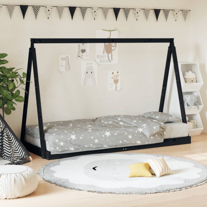 vidaXL Barnesengeramme svart 80×200 cm heltre furu