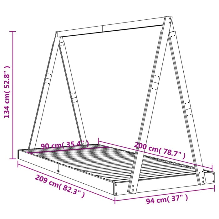 vidaXL Barnesengeramme svart 90×200 cm heltre furu