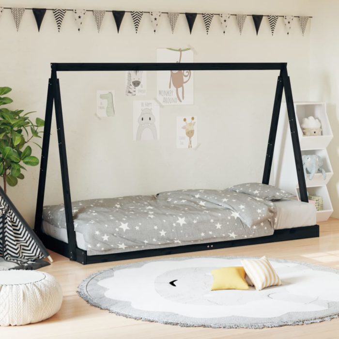 vidaXL Barnesengeramme svart 90×200 cm heltre furu