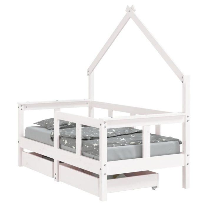 vidaXL Barnesengeramme med skuffer hvit 70×140 cm heltre furu