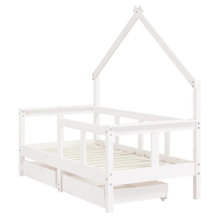vidaXL Barnesengeramme med skuffer hvit 70×140 cm heltre furu