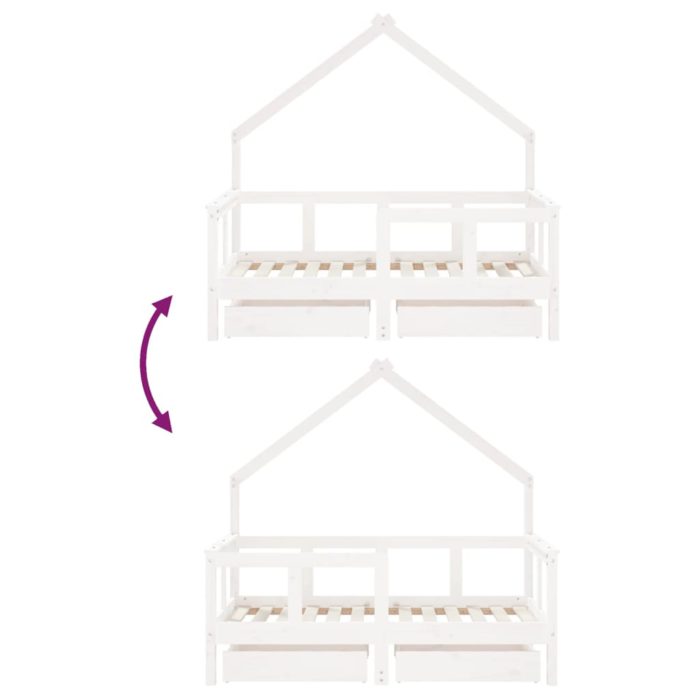 vidaXL Barnesengeramme med skuffer hvit 70×140 cm heltre furu