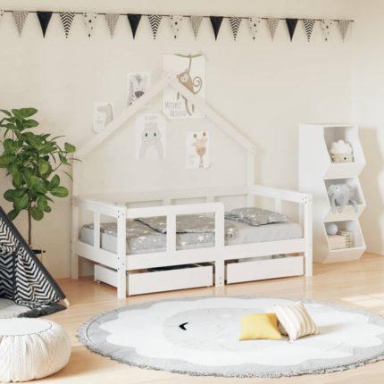 vidaXL Barnesengeramme med skuffer hvit 70×140 cm heltre furu