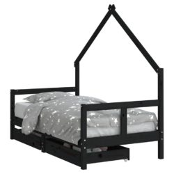 vidaXL Barnesengeramme med skuffer svart 80×160 cm heltre furu