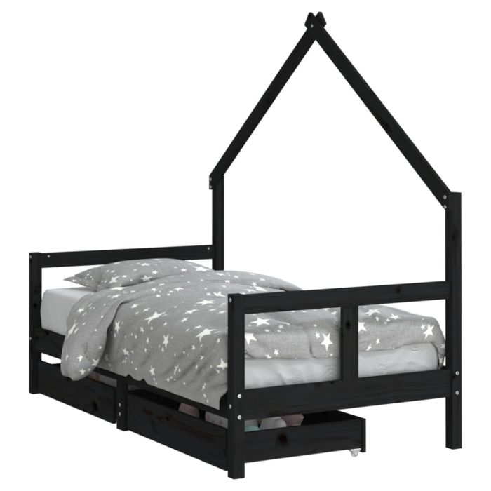 vidaXL Barnesengeramme med skuffer svart 80×160 cm heltre furu