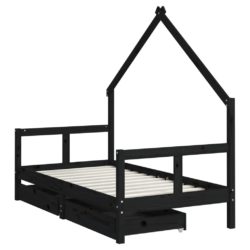 vidaXL Barnesengeramme med skuffer svart 80×160 cm heltre furu