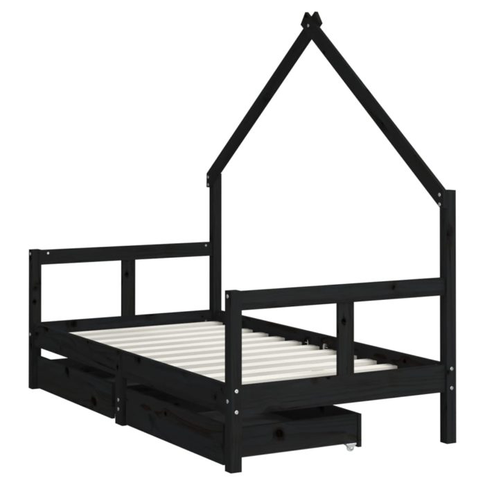 vidaXL Barnesengeramme med skuffer svart 80×160 cm heltre furu