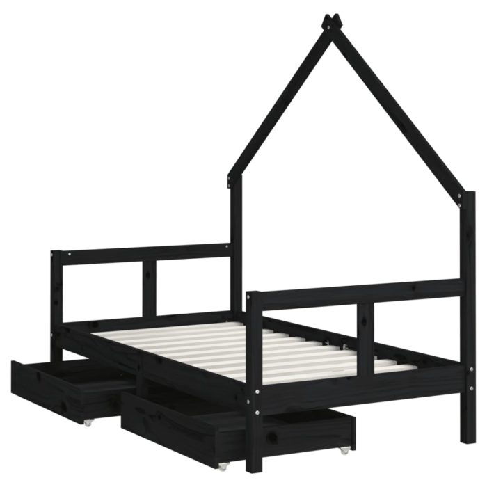 vidaXL Barnesengeramme med skuffer svart 80×160 cm heltre furu