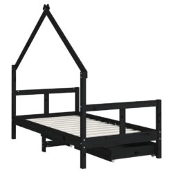 vidaXL Barnesengeramme med skuffer svart 80×160 cm heltre furu