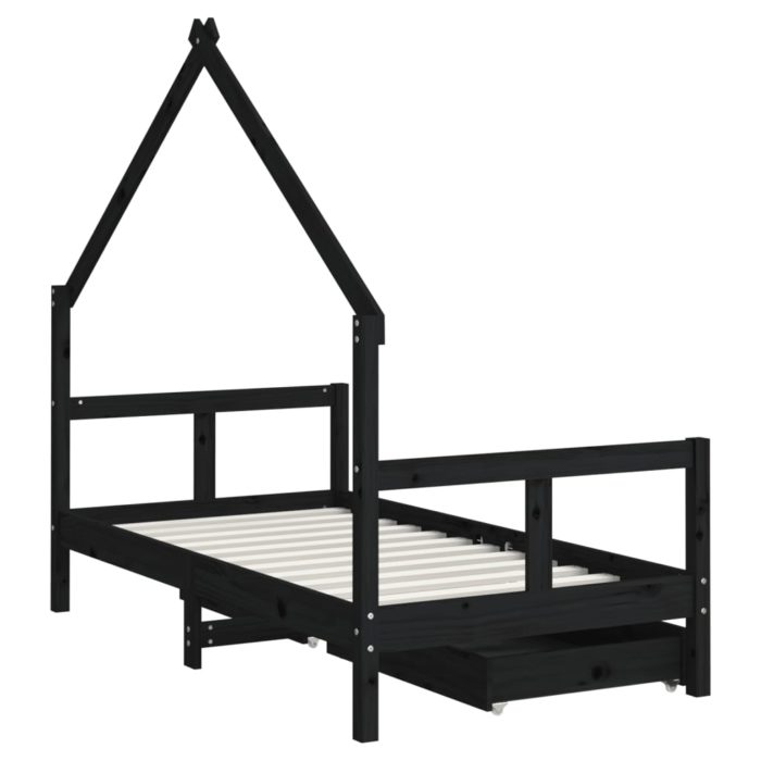 vidaXL Barnesengeramme med skuffer svart 80×160 cm heltre furu