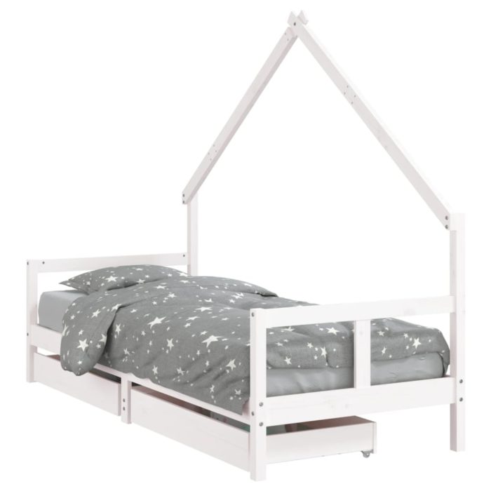 vidaXL Barnesengeramme med skuffer hvit 80×200 cm heltre furu