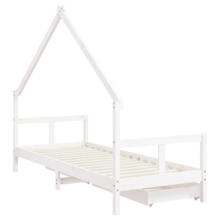 vidaXL Barnesengeramme med skuffer hvit 80×200 cm heltre furu