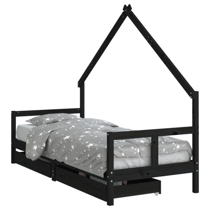 vidaXL Barnesengeramme med skuffer svart 80×200 cm heltre furu