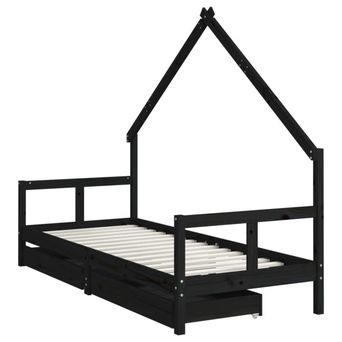 vidaXL Barnesengeramme med skuffer svart 80×200 cm heltre furu