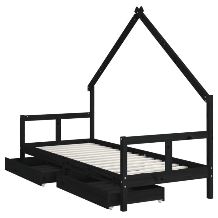 vidaXL Barnesengeramme med skuffer svart 80×200 cm heltre furu