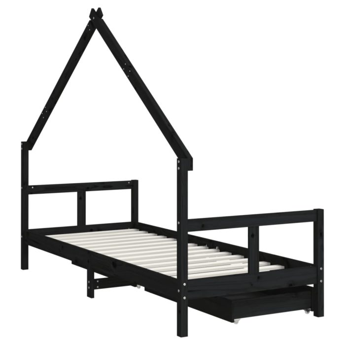 vidaXL Barnesengeramme med skuffer svart 80×200 cm heltre furu