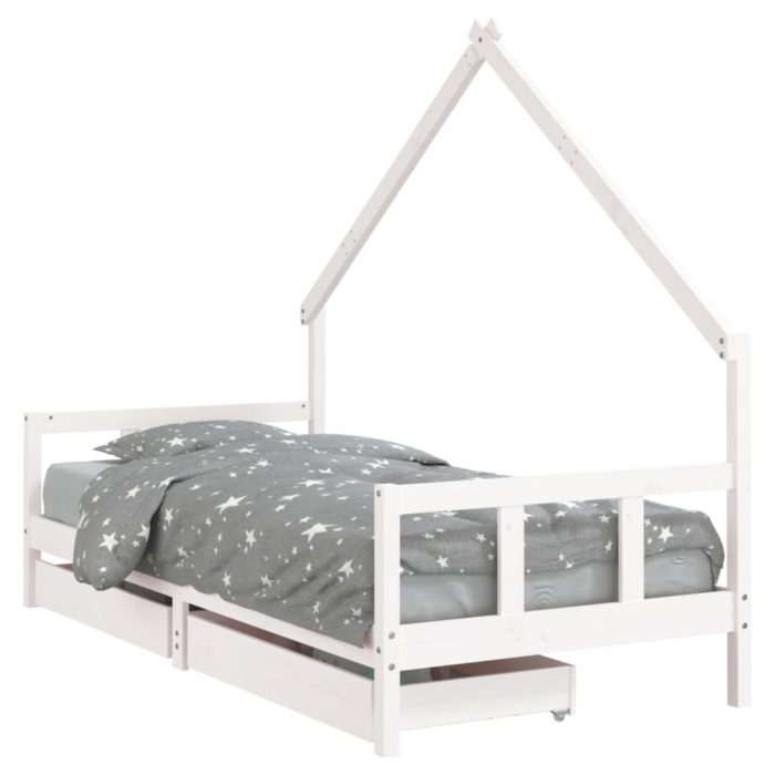 vidaXL Barnesengeramme med skuffer hvit 90×200 cm heltre furu