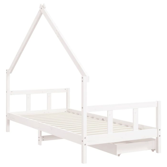 vidaXL Barnesengeramme med skuffer hvit 90×200 cm heltre furu