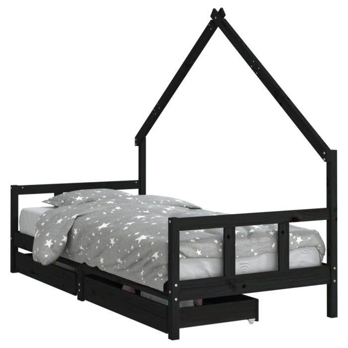 vidaXL Barnesengeramme med skuffer svart 90×200 cm heltre furu