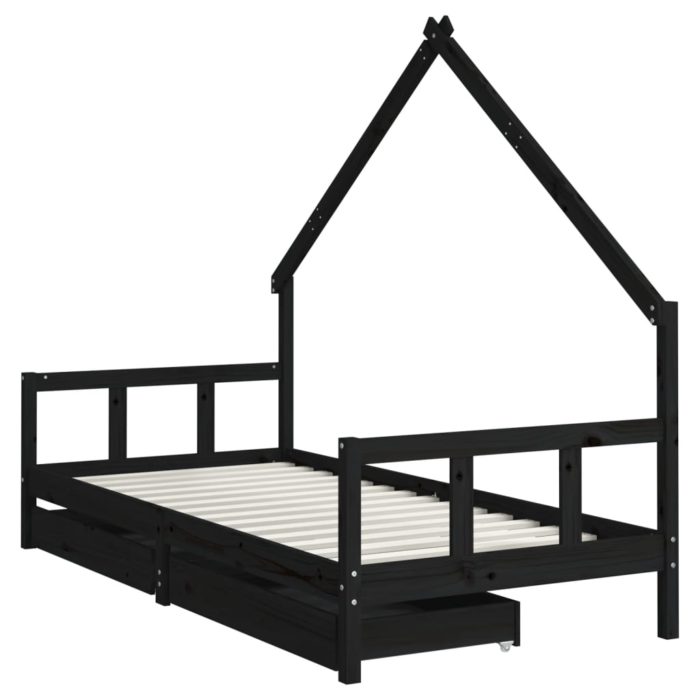 vidaXL Barnesengeramme med skuffer svart 90×200 cm heltre furu