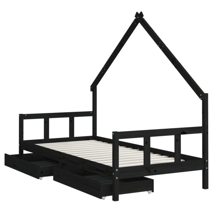 vidaXL Barnesengeramme med skuffer svart 90×200 cm heltre furu