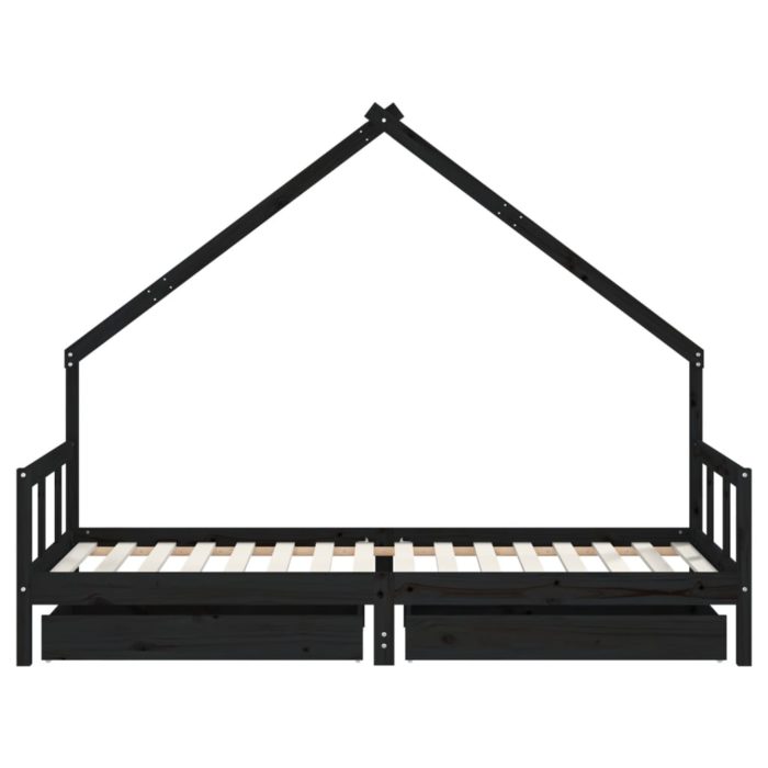 vidaXL Barnesengeramme med skuffer svart 90×200 cm heltre furu