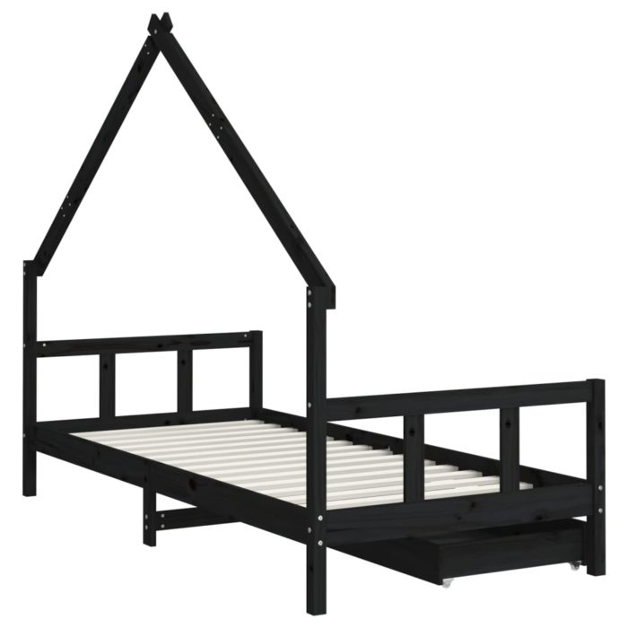 vidaXL Barnesengeramme med skuffer svart 90×200 cm heltre furu