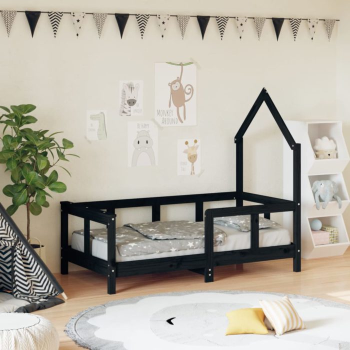 vidaXL Barnesengeramme svart 70×140 cm heltre furu