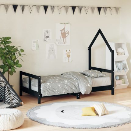 vidaXL Barnesengeramme svart 80×160 cm heltre furu