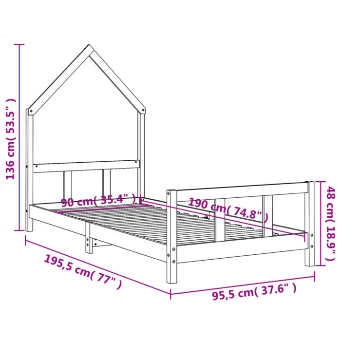 vidaXL Barnesengeramme hvit 90×190 cm heltre furu
