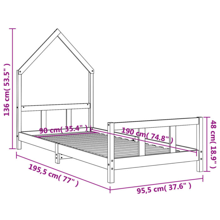 vidaXL Barnesengeramme svart 90×190 cm heltre furu