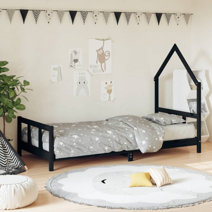 vidaXL Barnesengeramme svart 90×190 cm heltre furu