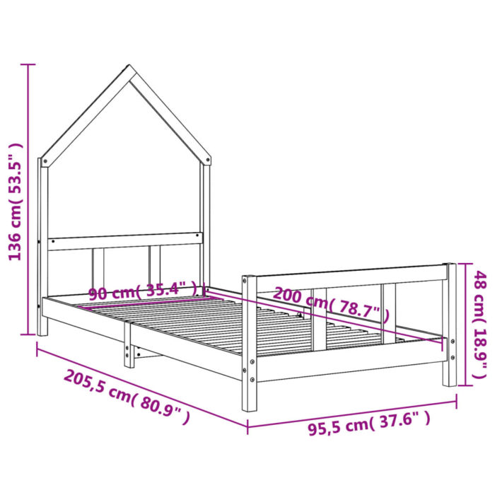 vidaXL Barnesengeramme hvit 90×200 cm heltre furu