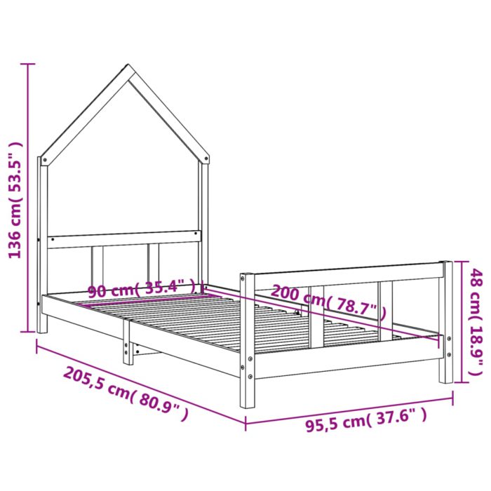 vidaXL Barnesengeramme svart 90×200 cm heltre furu