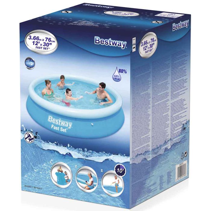 Bestway Oppblåsbart svømmebasseng Fast Set rundt 366×76 cm 57273