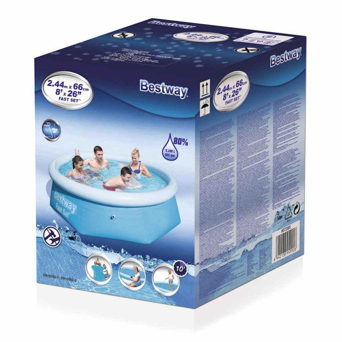 Bestway Oppblåsbart svømmebasseng Fast Set rundt 244×66 cm 57265