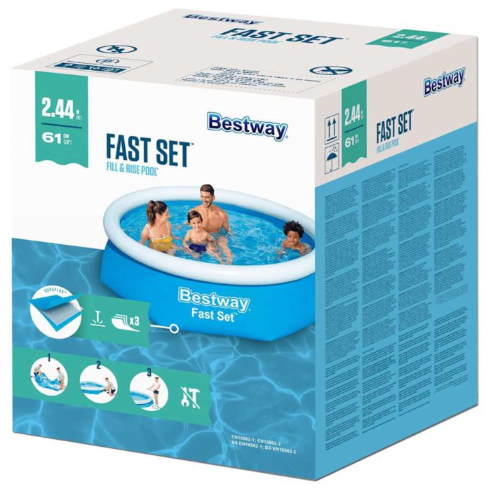 Bestway Oppblåsbart svømmebasseng Fast Set rundt 244×66 cm 57265