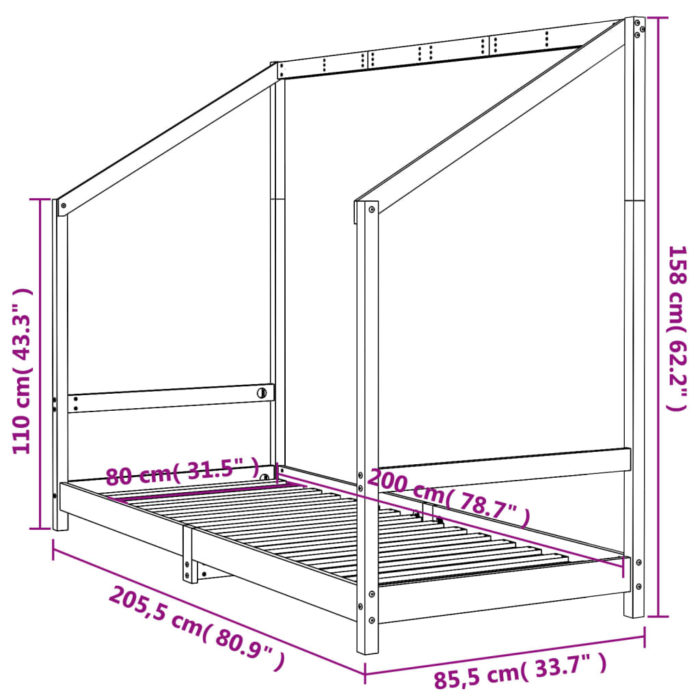 vidaXL Barnesengeramme hvit 80×200 cm heltre furu