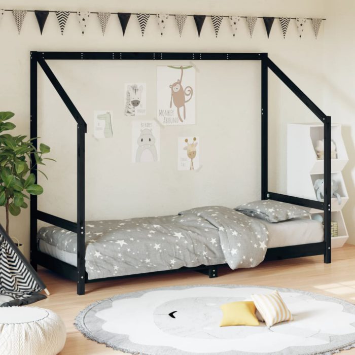 vidaXL Barnesengeramme svart 80×200 cm heltre furu