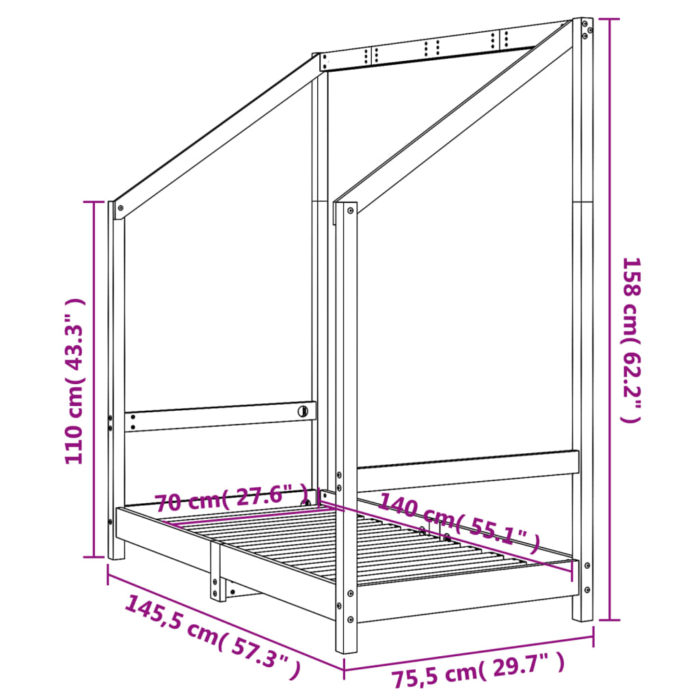vidaXL Barnesengeramme 70×140 cm heltre furu