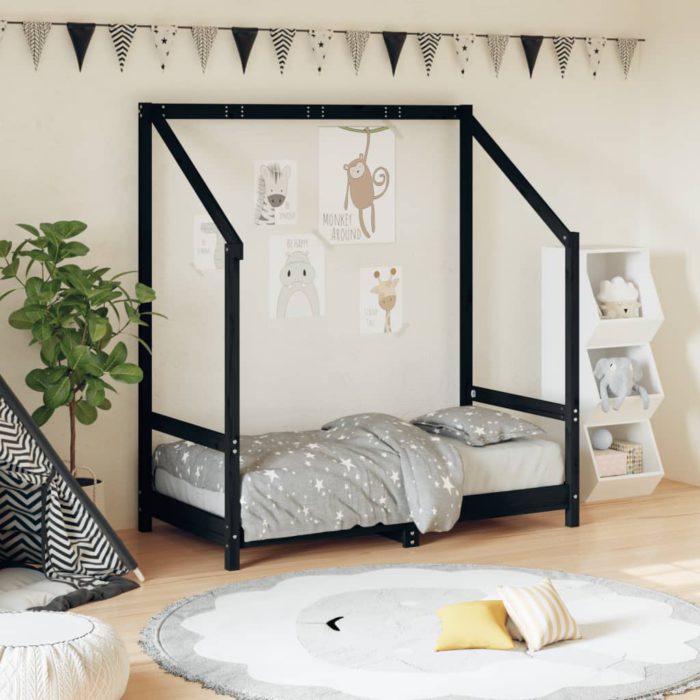 vidaXL Barnesengeramme svart 70×140 cm heltre furu