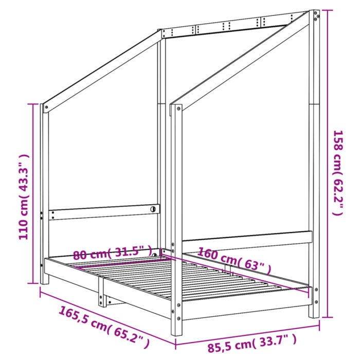 vidaXL Barnesengeramme svart 80×160 cm heltre furu