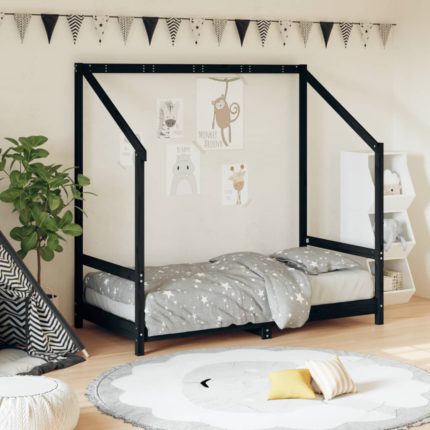 vidaXL Barnesengeramme svart 80×160 cm heltre furu