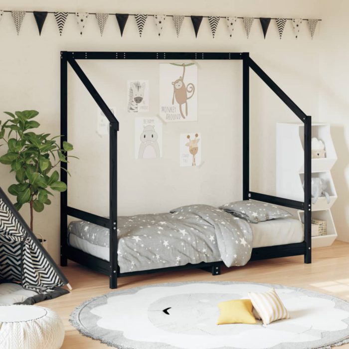 vidaXL Barnesengeramme svart 80×160 cm heltre furu