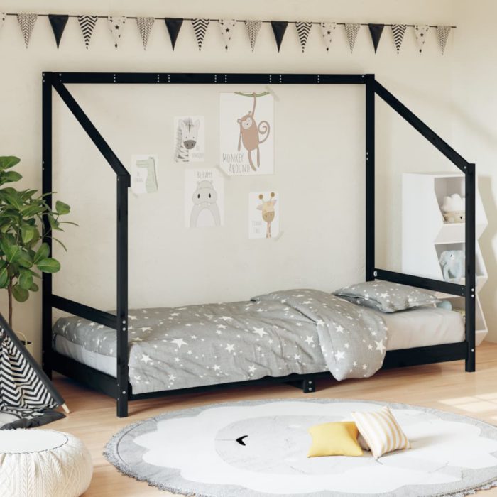 vidaXL Barnesengeramme svart 90×190 cm heltre furu
