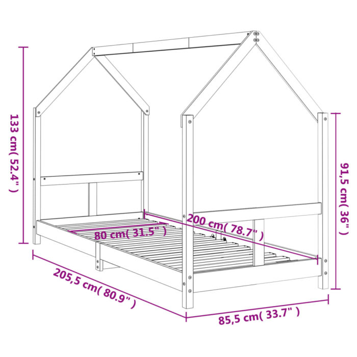 vidaXL Barnesengeramme hvit 80×200 cm heltre furu